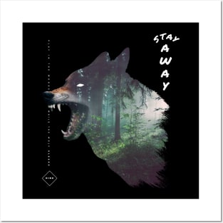 Wolf forest silhouette Posters and Art